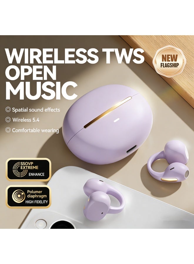 مُوطْمُوك  M136 سماعات أذن لاسلكية بلوتوث 5.4، سماعات أذن مفتوحة بتصميم عصري، خطاف على شكل حرف C خفيف الوزن، مريحة لمن يرتدون الأذنين الصغيرين والنظارات، مثالية للتمارين الرياضية (بنفسجي) - Image 4